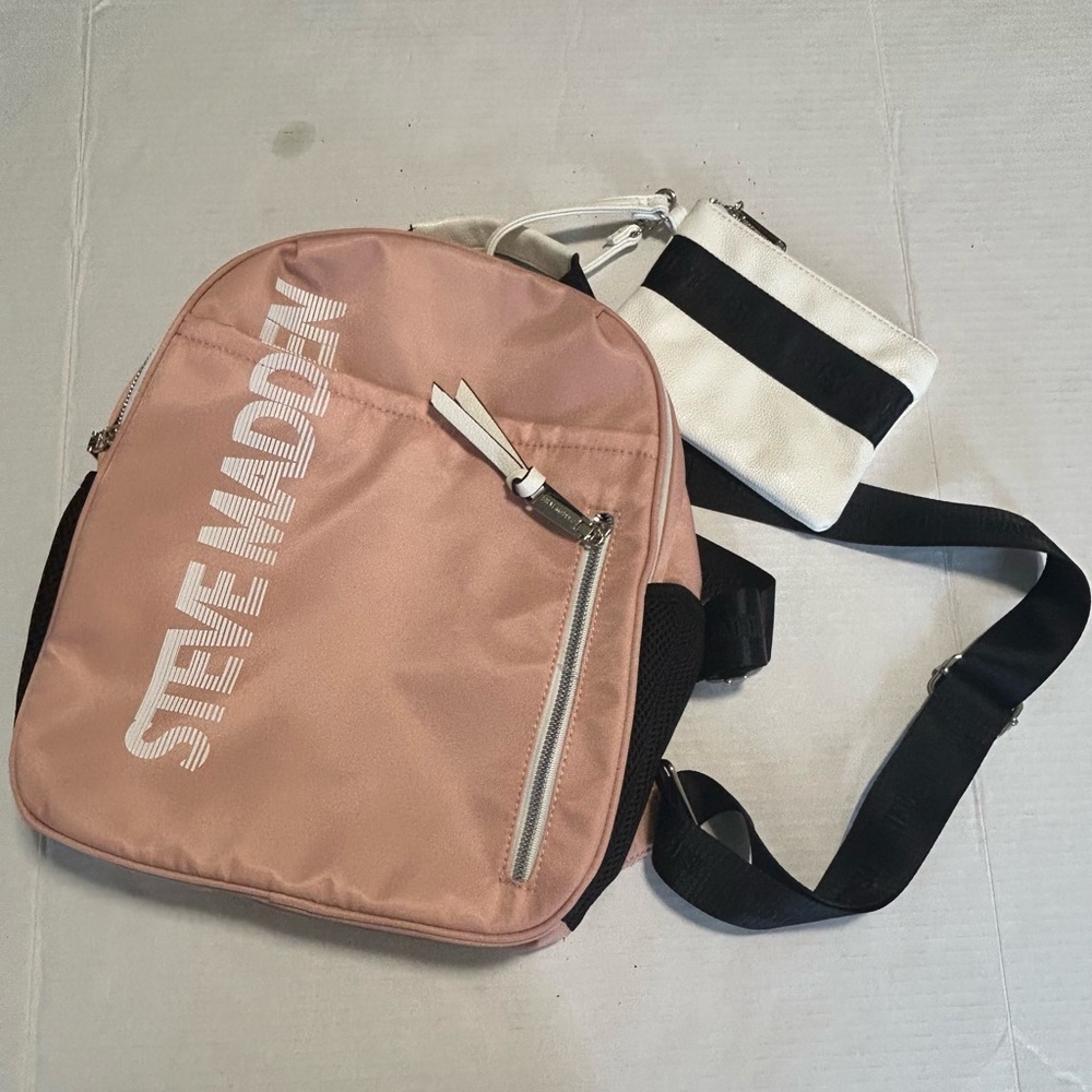 Steve Madden Blush Backpack Striped Pouch NWT